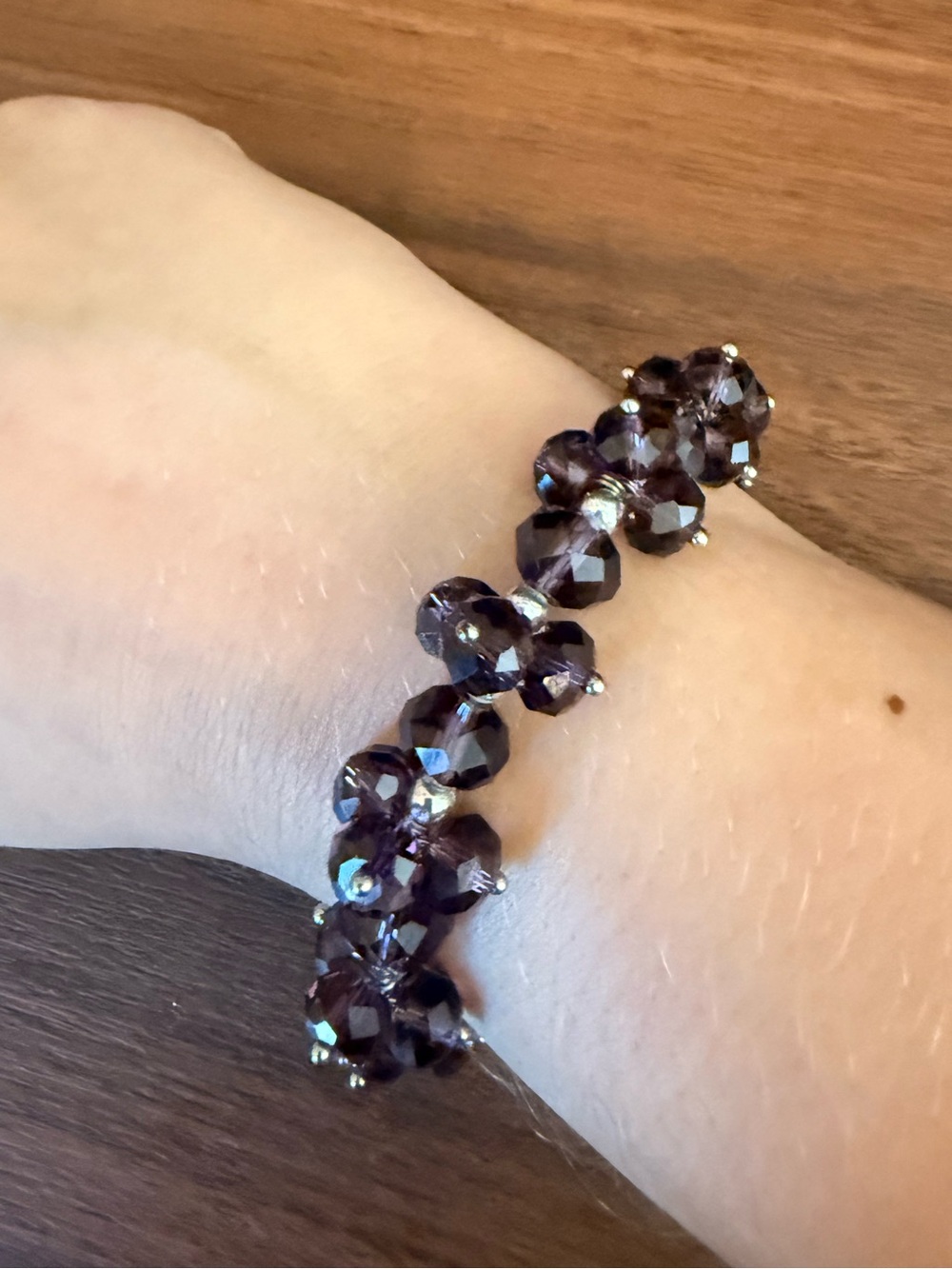 Purple Crystal Beaded Stretch Bracelet